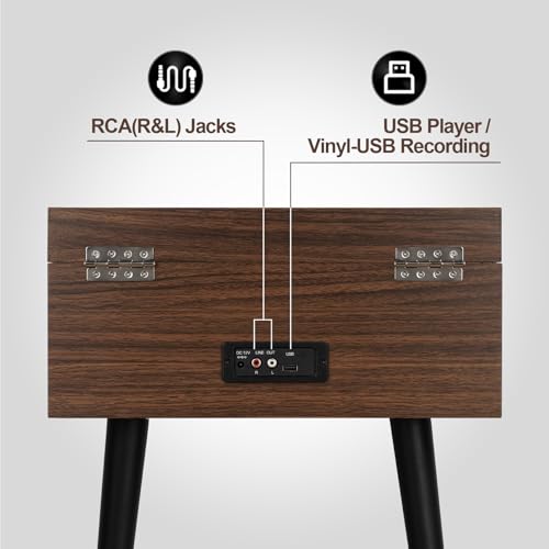 RETROSPILER Turntable with Stand, 3 Speed Record Player with Built-in Speakers and Removable Legs, Bluetooth USB Recorder Aux-in, Wood (Espresso) Retrospiler