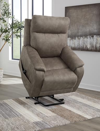 Signature Design by Ashley Crestmeade Modern Dual Motor Power Lift Recliner with Adjustable Backrest, USB Ports, Heat and Massage Function, Light Brown
