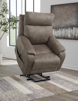 Signature Design by Ashley Crestmeade Modern Dual Motor Power Lift Recliner with Adjustable Backrest, USB Ports, Heat and Massage Function, Light Brown