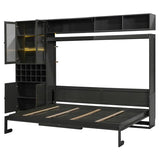 CITYLIGHT Queen Size Murphy Bed with Wine Rack, Storage Cabinet and Shelves, Wooden Wall Bed Frame with Sofa, USB Ports and LED Lights (Gray) CITYLIGHT