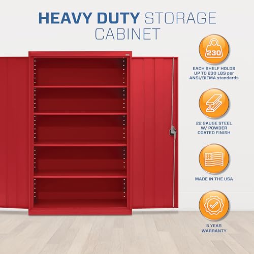 Sandusky Lee EA4R462472-01 Elite Garage Storage Cabinet, Steel Utility Cabinet with Adjustable Shelves, 72"H, Red Sandusky