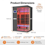 QUYZE 1-2 Person Ultra Low EMF Infrared Sauna, Indoor Wood Sauna with Red Light Therapy & Bluetooth Speakers, Hemlock Home Saun Room/w Control Panel and Tempered Glass Door for Home (Black) QUYZE