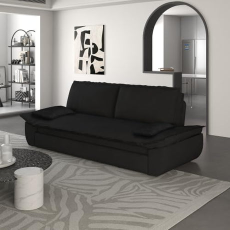 UPYOOE 70.1" Futon Sofa Bed Queen Size, Pull Out Bed, 3-in-1 Convertible Sleeper Sofa with 2 Soft Pillows, Modern Velvet Futon Couch for Living Room, Small Space, Apartment, Bedroom, Black UPYOOE