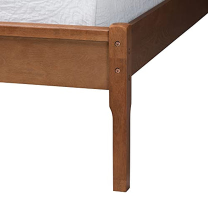 Baxton Studio Eridian Mid-Century Queen Platform Bed in Walnut Brown with Natural Rattan - WoodArtSupply