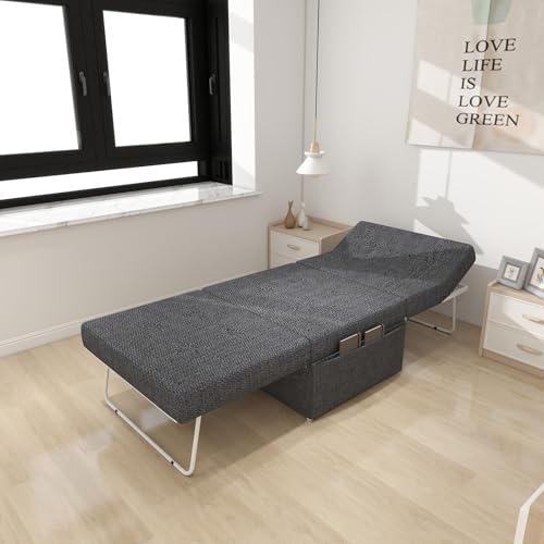 Cozy Gray Folding Ottoman Bed with Adjustable Backrest - Chic Futon Couch That Converts to Sofa Bed for Apartments and Compact Living Areas! QUAOPEFURN