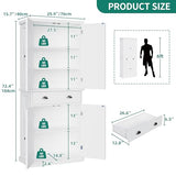 DWVO 72'' Tall Farmhouse Kitchen Pantry with Adjustable Shelves, Wood Kitchen Storage Cabinets with Doors & Drawer, Freestanding Cupboard for for Kitchen, Dining Room, Living Room, White DWVO