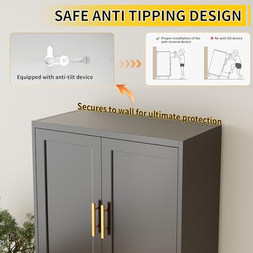 Metal Kitchen Pantry Cabinet, 71"Tall Cabinet with 2 Doors and 4 Adjustable Shelves, Pantry Cabinets for Kitchen Storage, Metal Storage Cabinet for Kitchen, Dining Room, Living Room and Bathroom-Black Wanfu