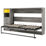 SOFTSEA Twin Horizontal Murphy Bed with Storage, Hideaway Murphy Bed Cabinet with Drawers & LED Light, Farmhouse Hidden Wall Bed Frame Space-Saving for Guest Room Bedroom Office, Grey SOFTSEA