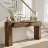 LITTLE TREE Solid Wood 63 Inches Console Table with 2 Drawers, Vintage Brown Sofa Table Behind Couch for Living Room, Long Hallway Foyer Entryway Table for Entrance LITTLE TREE