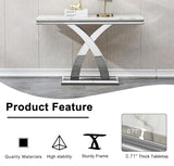 Henf Faux Marble Luxury Console Table with X-Shape Steel Base, 47in Marble Top Narrow Table Console Sofa Table Behind Couch for Living Room, White Mable Entryway Table Foyer Table for Entrance Henf