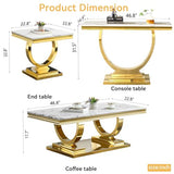 Goujxcy Coffee Tables Set of 4 for Living Room, Marble Console Table & Coffee Table and 2 End Tables Set, Faux Marble Top&Gold O-Shape Steel Base, 4 Pieces Living Room Table Sets for Apartment Office Goujxcy