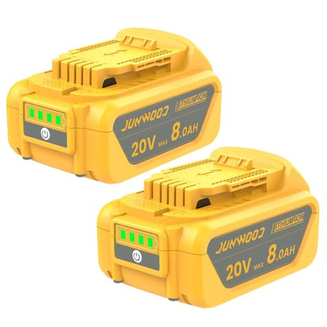 JUNWOOD 2Pack 8.0Ah Lithium Replacement for Dewalt 20V Battery Max XR Cordless Tools DCB180 DCB205 DCB206 DCB206-2 DCB200 DCB204 DCB204BT-2 DCB203 DCB201 DCB207 JUNWOOD