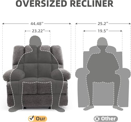 WILLOVE Oversized Recliner Chair, Rocking Recliners, Overstuffed Soft Big Man Manual Rocker Recliner, Extra Large Living Room Chair 350 LBS Capacity, Limestone, XL WILLOVE