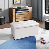 COSYLAND Ottoman Bench with Storage - 30x15x15in Folding Leather Ottoman, Rectangle Foot Stool Foldable Storage Chest Ottoman Footrest Footstool Collapsible with Lid for Bedroom Living Room White COSYLAND