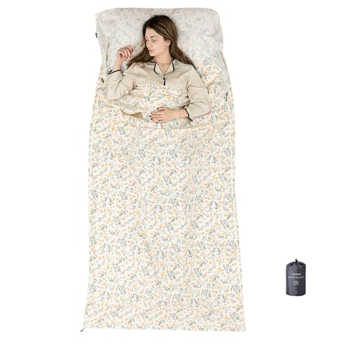 Exermil 100% Cotton Sleeping Bag Liner with Full Length Zipper on 3 Sides; Single/Double Adult Sleep Sack for Travel & Camping, Multifunctional Travel Sheets (Unzipped 87”x87”) for Hotel, Lightweight EXERMIL