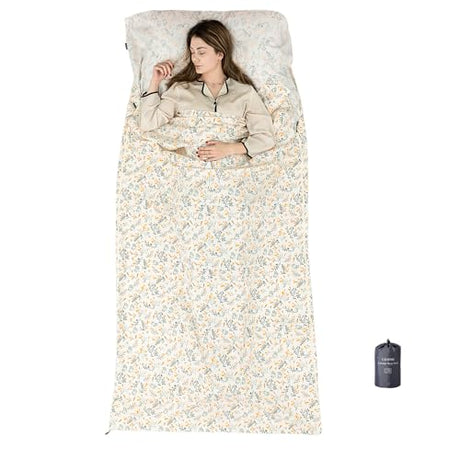 Exermil 100% Cotton Sleeping Bag Liner with Full Length Zipper on 3 Sides; Single/Double Adult Sleep Sack for Travel & Camping, Multifunctional Travel Sheets (Unzipped 87”x87”) for Hotel, Lightweight EXERMIL