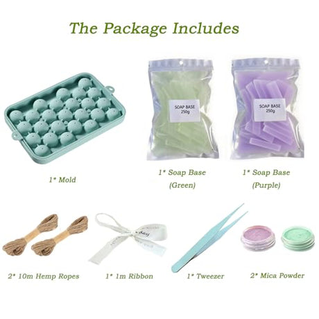 DIY Grape Soap Making Kit for Beginners, Complete Handmade Craft Set with Molds, Jute Rope, Mica Powder, Natural Soap Base & Tools Home Decor, Gift Ready CASADE11
