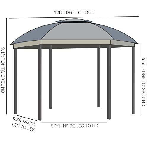 Outsunny 12' x 12' Round Outdoor Gazebo, Patio Dome Gazebo Canopy Shelter with Double Roof, Netting Sidewalls and Curtains, Zippered Doors, Strong - WoodArtSupply