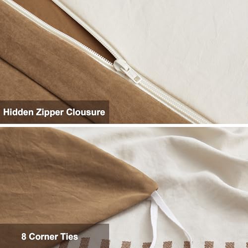 Oli Anderson Boho Duvet Cover Set King Size, Beige and Terracotta Color Clash 3 Pieces Microfiber Bedding Set, Durable and Super Soft Duvet Covers with Zipper and Ties, 104"*90" Oli Anderson