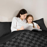 Manfei Black and Gray Checkered Kids Comforter Set,Geometric Plaids Grids Simple Bedding Set All Season,Abstract Checkerboard Buffalo Squares Comforter 2 Pcs with 1 Pillowcase,Twin Size Manfei