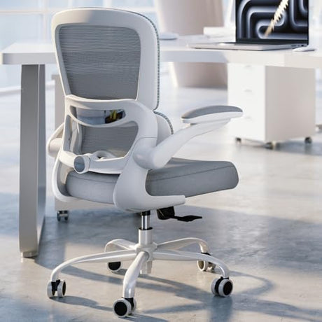 TRALT Office Chair - Ergonomic Desk Chair with Adjustable Lumbar Support, Mesh Computer Chair, Executive Chairs for Home Office Comfortable Lumbar Support (White) TRALT