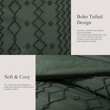 AMBERSPACE Queen Comforter Set Dark Green, Tufted Boho Bedding Farmhouse Bed Set, All Season 7 Pieces Bed in a Bag with Sheets, Pillowcases & Shams AMBERSPACE
