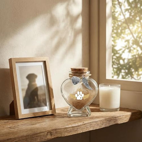 Chowsie Pet Memorial Bottle for Pet Hair, Pet Fur Memorial Keepsake, Keepsake for Dog and Cat Hair with Heart Shape Glass Chowsie