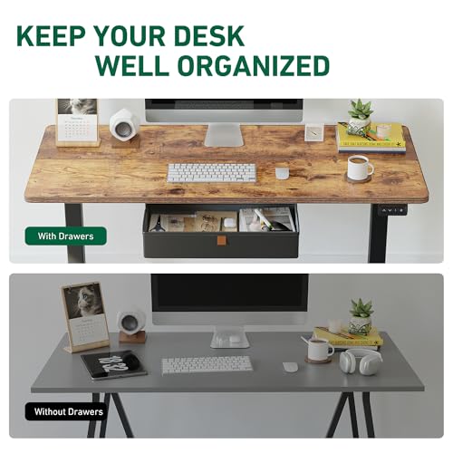 FEZIBO 40 x 24 Inches Standing Desk with Drawer, Adjustable Height Electric Stand up Desk with Storage, Sit Stand Home Office Desk, Ergonomic Computer Desk, Rustic Brown FEZIBO