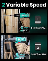 DCA Cordless Drill Set, 336 in-lbs Torque, 3/8" Keyless Chuck, Electric Power Drill with 2.0Ah Battery and Charger,18+1 Position,25-Piece 20V Drill Driver Kit, ADJZ2035 DCA