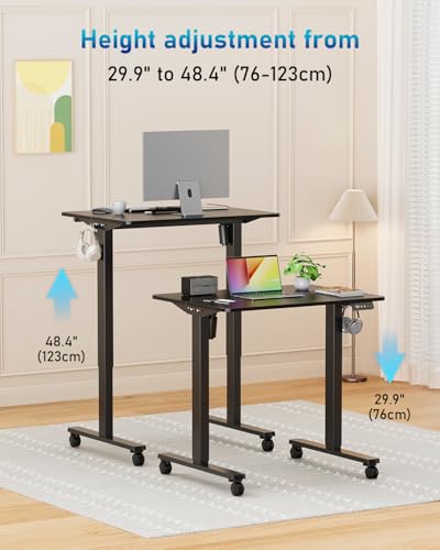 Xyndyx Small Height Adjustable Electric Standing Desk, 31.5" x 23.6" Sit Stand up Desk with Splice Board, Ergonomic Rising Computer Home Office Desk Table with Memory Preset, Black Frame/Black Top Xyndyx