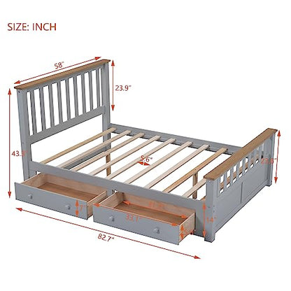 Harper & Bright Designs Full Bed with 2 Storage Drawers, Solid Wood Full Size Platform Bed with Headboard and Footboard, Full Size Bed Frame for