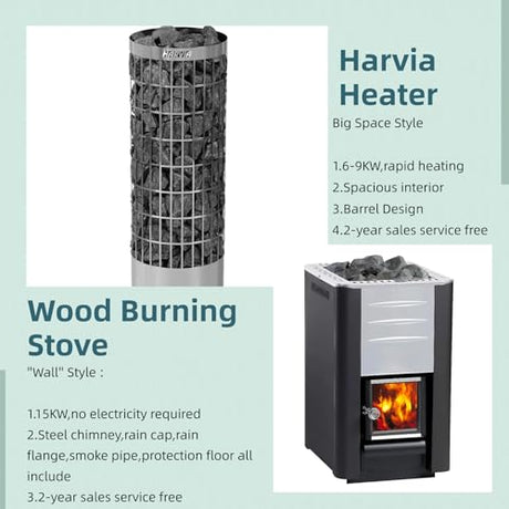 AURGOD Customize Outdoor Red Cedar Steam $ Infrared Saunas 3-8 Person, Wood Burning Stove or ETL Harvia Heater, Dual System Sauna 220V, with Rock, Bluetooth Speaker APP Control(0-195℉) AURGOD