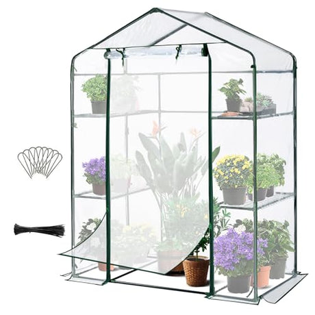 Quictent 56x29x77 in Portable Walk-in Greenhouse Mesh Door 3 Tiers 4 Shelves, Garden Plant Green House for Indoor Outdoor , 8 Stakes 4 Ropes, Clear Quictent