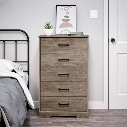 Prepac Dresser for Bedroom, Chest 5 Drawers, 18.5" D x 27.5" W x 43.5" H, Rustic Brown Prepac