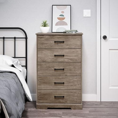 Prepac Dresser for Bedroom, Chest 5 Drawers, 18.5" D x 27.5" W x 43.5" H, Rustic Brown - WoodArtSupply