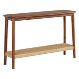 Alaterre Furniture Calais Living Room Collection – 48 Inch Solid Wood Entryway Table with Woven Storage Shelf – Mid Century Modern 2-Tier Sofa Table for Living Room, Hallway, or Foyer (Warm Chestnut) Alaterre Furniture