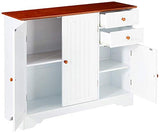 Kings Brand FURNITURE White / Walnut Finish Wood Kitchen Storage Buffet Cabinet Kings Brand Furniture