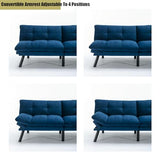 Modern Velvet Convertible Folding Futon Couch Sofa Bed Adjustable Pillow Top Arm Memory Foam Couch Double Loveseat Sofa for Compact Living Space,Dorm,Game Studio,Apartment,Bedroom (Navy Blue) Klwenas Maec