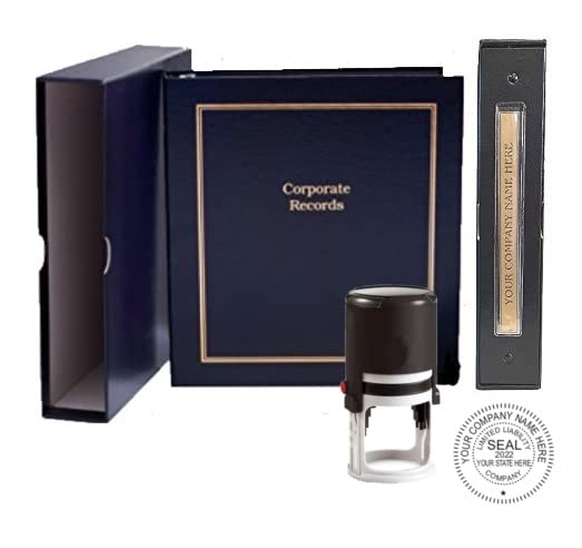 LLC Kit (Black) - Binder, Slipcase, Operating Agreement, Membership Certificates, Index Tabs & Black R-542 Self-Inking LLC Seal Stamp Hubco