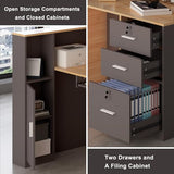 Zethvax L-Shaped Reception Desk,Large Front Desk with Keyboard Tray, Lockable Drawers & File Cabinet, Receptionist Desk for Checkout,Lobby (Right L-Natural Wood/Slate Gray, 71''L x 23.6''W x 41.3''H) Zethvax