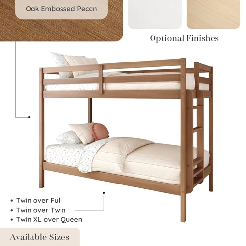 Grain & Grove Bear Twin Over Twin Bunk Bed, Sturdy Bunk Bed Frame for Kids, Plywood Bunk with Ladder, Guardrail, and Slats, No Box Spring Required, Oak Embossed Pecan Grain & Grove