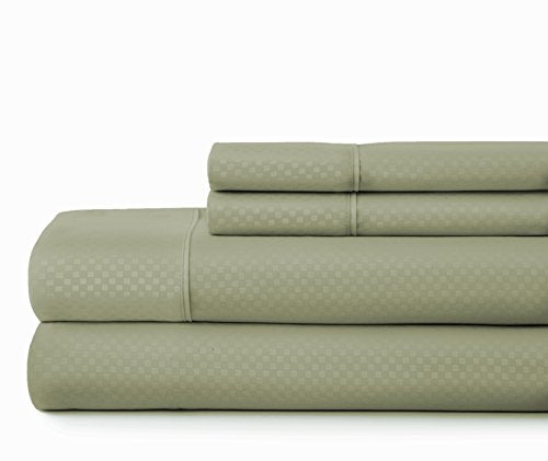 ienjoy Home 4 Piece Sheet Set Embossed Checkered Pattern King Sage Linen Market