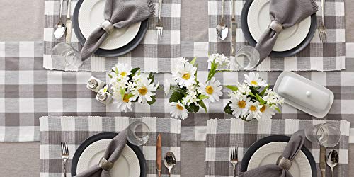 DII Buffalo Check Collection, Classic Farmhouse Placemat Set, 13x19, Gray & White, 6 Piece DII