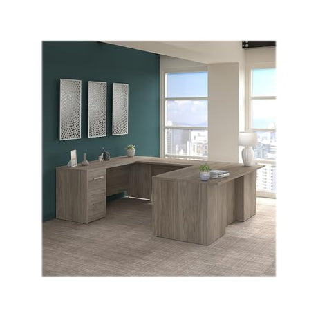 Bush Business Furniture Office 500 U Shaped Executive Desk with Drawers, 72W, Modern Hickory Bush Furniture