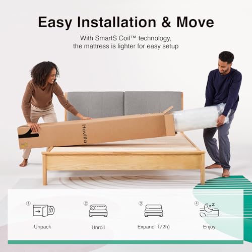 Novilla 12 Inch Full Size Mattress in a Box, Hypoallergenic & Back Pain Relief, Hybrid Full Mattresses with Smarts Coils, Fiberglass Free CertiPUR-US Certified Colchones No Box Spring Needed Novilla