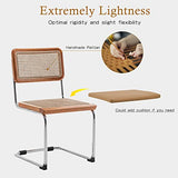 Alunaune Modern Mid Century Dining Chairs Set of 2, Upholstered Natural Rattan Kitchen Chairs Accent Chair, Armless Side Chairs with Metal Chrome Legs for Bedroom Living Room-Brown Alunaune