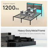 Rolanstar Full Size Bed Frame with Charging Station, LED Full Bed Frame with Wood Storage Headboard, Platform Bed with Metal Slats & Under Bed Storage, No Box Spring Needed, Noise Free, Deep Grey Rolanstar