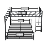 MERITLINE L-Shaped Metal Bunk Bed with Guardrails, Twin Over Full Bunk Bed Frame for Teens, Black MERITLINE
