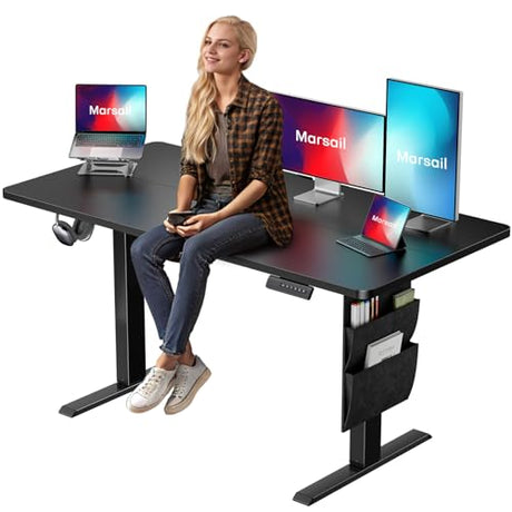 Marsail Electric Standing Desk Adjustable Height 48x24 inch Stand up Desk with Storage Bag & Headphone Hook, Memory Preset, Home Office Computer Workstation Marsail