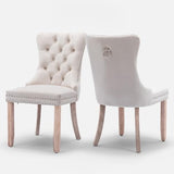 SoarTalent Velvet Upholstered Dining Chairs Set of 2, Modern Style Kitchen Side Chairs with Nailhead Trim and Wood Legs,Metal Pulling Ring for Dining Room Living Room(Beige,Set of 2) SoarTalent